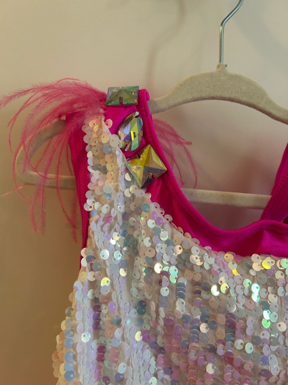 Weissman Hot Pink / White Sequin One-Shoulder Tutu Dance Costume - SC (6/6X) - Picture 7 of 12